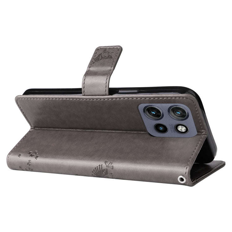 For Motorola Edge 50 Neo Tree & Cat Embossed Pattern Flip Leather Phone Case(Grey)