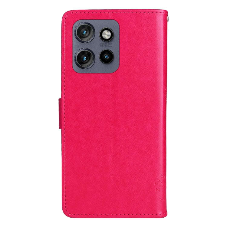 For Motorola Edge 50 Neo Tree & Cat Embossed Pattern Flip Leather Phone Case(Rose Red)