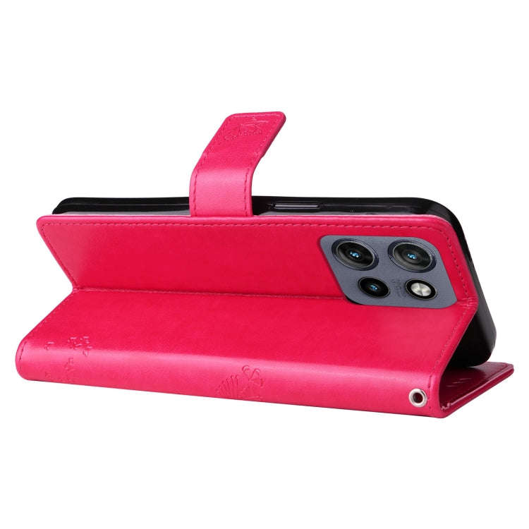 For Motorola Edge 50 Neo Tree & Cat Embossed Pattern Flip Leather Phone Case(Rose Red)