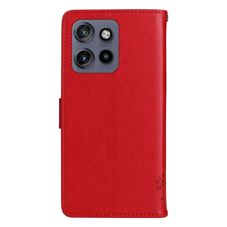 For Motorola Edge 50 Neo Tree & Cat Embossed Pattern Flip Leather Phone Case(Red)