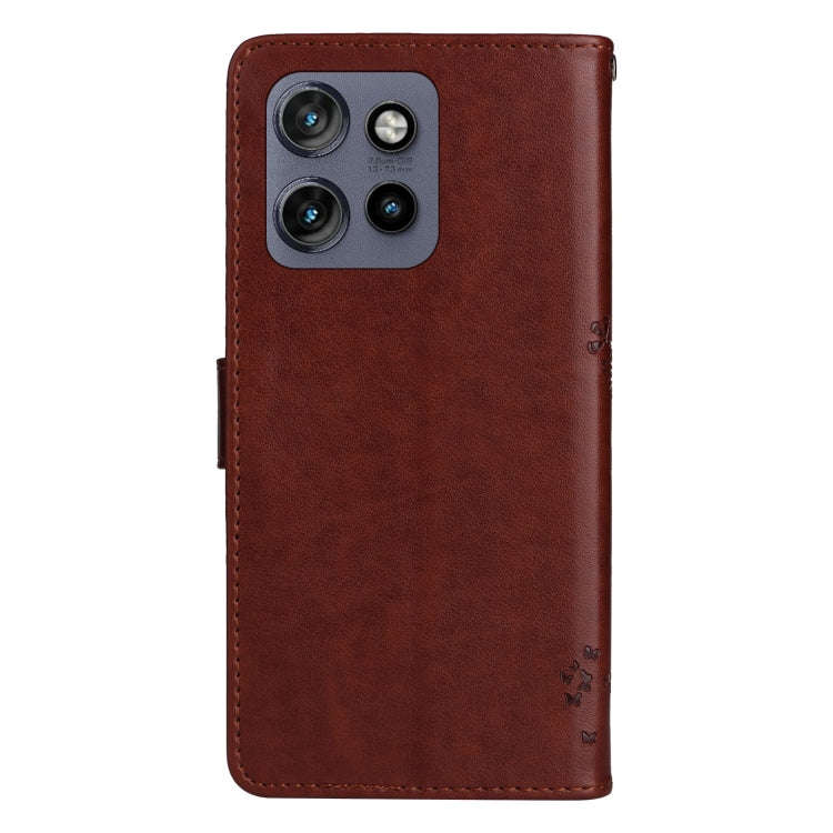 For Motorola Edge 50 Neo Tree & Cat Embossed Pattern Flip Leather Phone Case(Coffee)