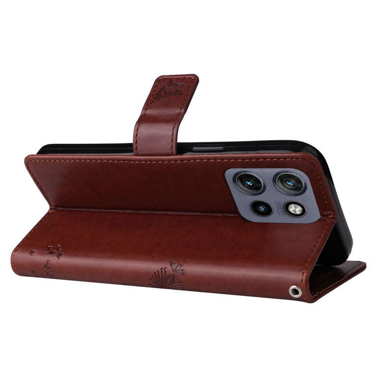 For Motorola Edge 50 Neo Tree & Cat Embossed Pattern Flip Leather Phone Case(Coffee)