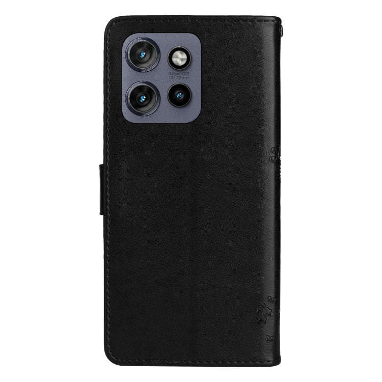 For Motorola Edge 50 Neo Tree & Cat Embossed Pattern Flip Leather Phone Case(Black)