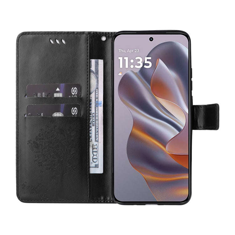 For Motorola Edge 50 Neo Tree & Cat Embossed Pattern Flip Leather Phone Case(Black)