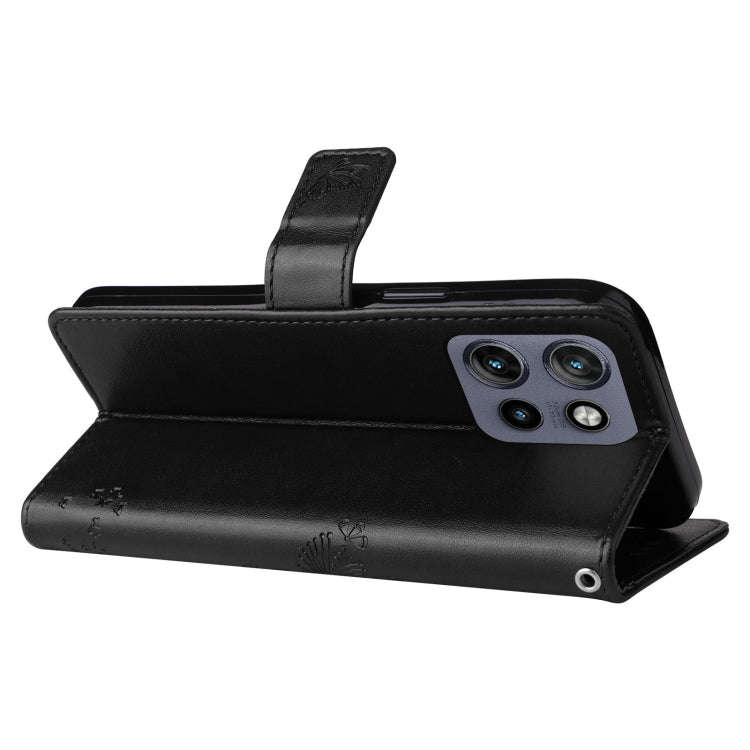 For Motorola Edge 50 Neo Tree & Cat Embossed Pattern Flip Leather Phone Case(Black)
