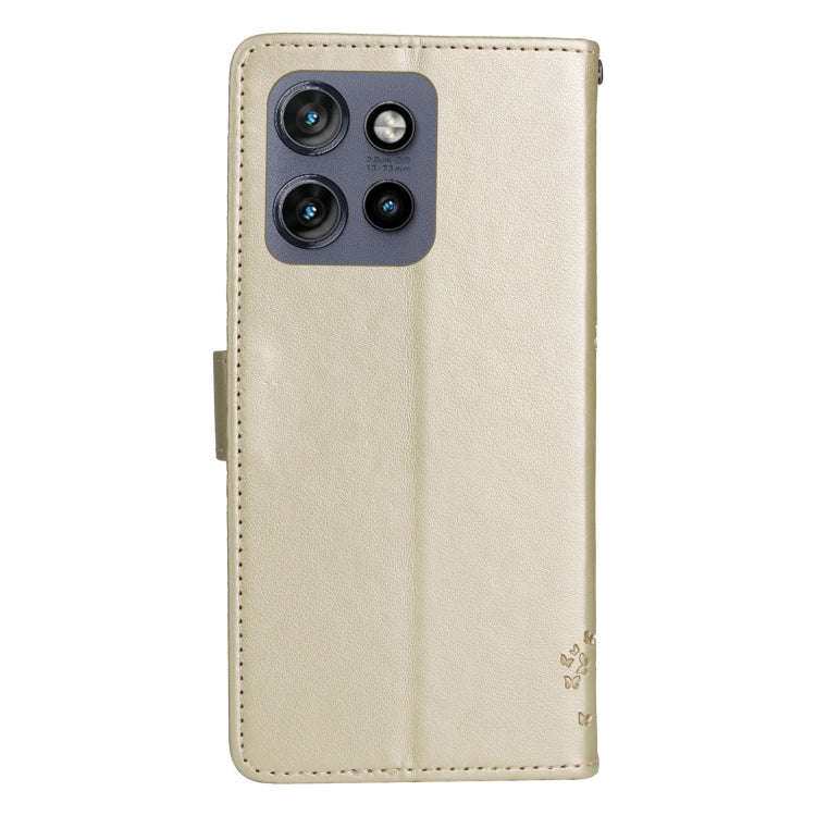 For Motorola Edge 50 Neo Tree & Cat Embossed Pattern Flip Leather Phone Case(Gold)