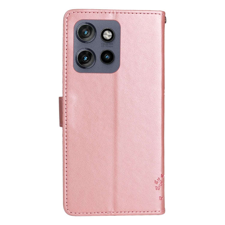 For Motorola Edge 50 Neo Tree & Cat Embossed Pattern Flip Leather Phone Case(Rose Gold)