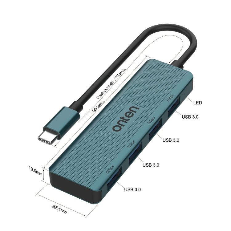 Onten UC621 5Gbps USB-C / Type-C to USB 3.2 Gen1 4 in 1 Multi-function HUB Docking Station, Lengt...