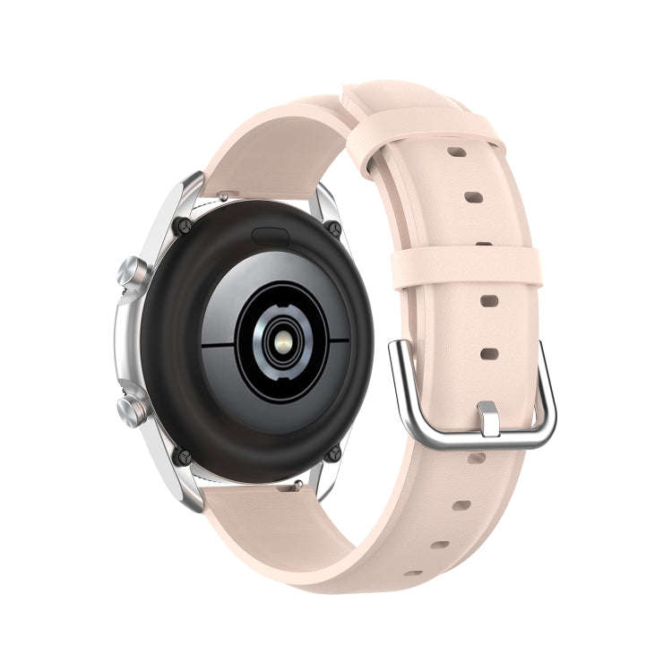 For Galaxy Watch 3 45mm Round Tail Leather Watch Band, Size: Free Size 22mm(Light Pink)