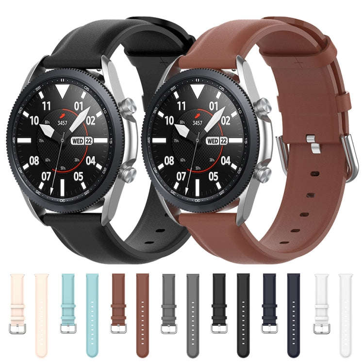 For Galaxy Watch 3 45mm Round Tail Leather Watch Band, Size: Free Size 22mm(Gray)