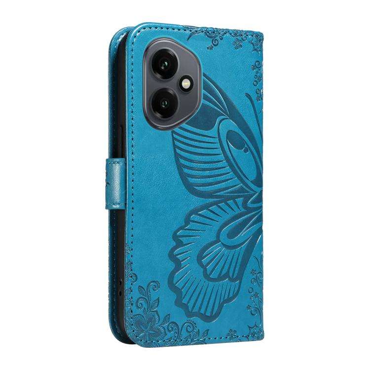 For Honor 400 Global 156.5mm Swallowtail Butterfly Embossed Leather Phone Case(Blue)