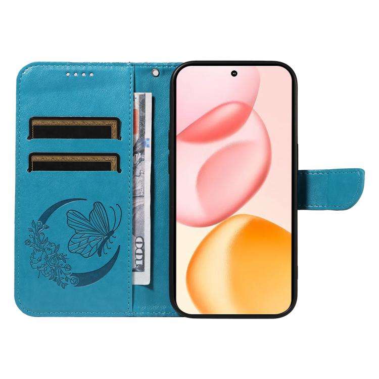 For Honor 400 Global 156.5mm Swallowtail Butterfly Embossed Leather Phone Case(Blue)