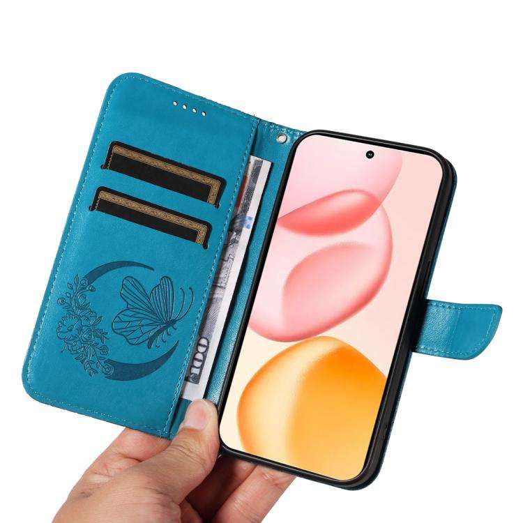 For Honor 400 Global 156.5mm Swallowtail Butterfly Embossed Leather Phone Case(Blue)