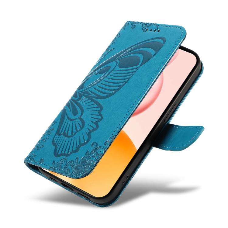 For Honor 400 Global 156.5mm Swallowtail Butterfly Embossed Leather Phone Case(Blue)