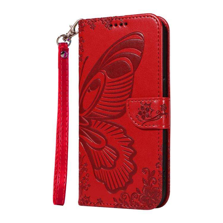 For Honor 400 Global 156.5mm Swallowtail Butterfly Embossed Leather Phone Case(Red)