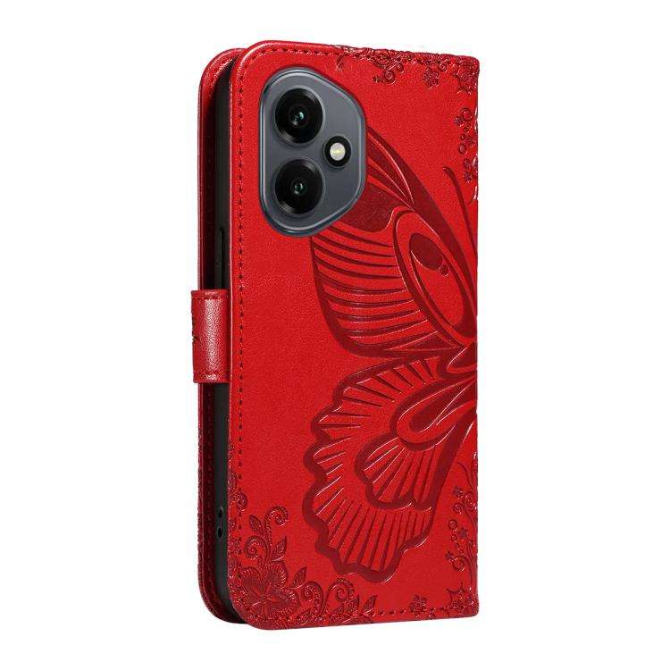 For Honor 400 Global 156.5mm Swallowtail Butterfly Embossed Leather Phone Case(Red)