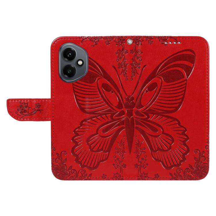 For Honor 400 Global 156.5mm Swallowtail Butterfly Embossed Leather Phone Case(Red)