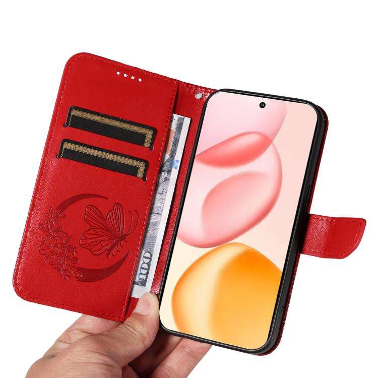 For Honor 400 Global 156.5mm Swallowtail Butterfly Embossed Leather Phone Case(Red)