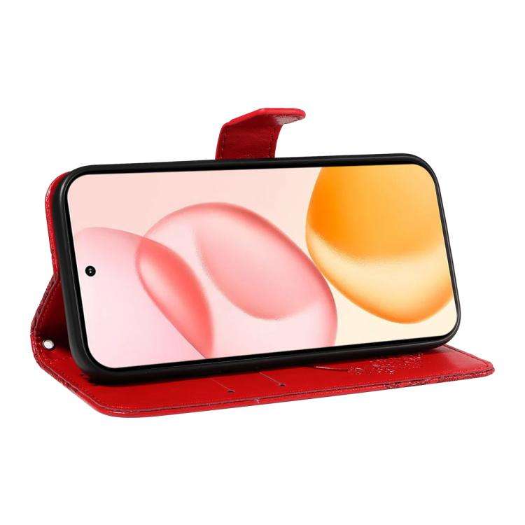 For Honor 400 Global 156.5mm Swallowtail Butterfly Embossed Leather Phone Case(Red)
