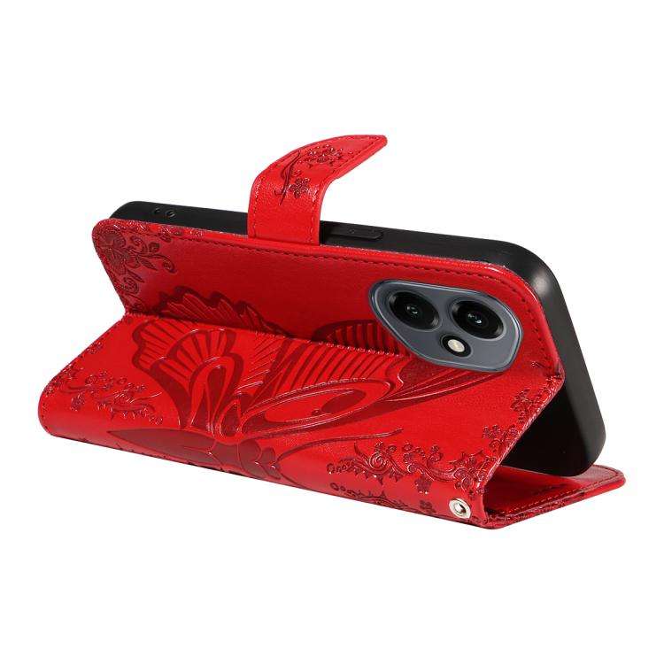 For Honor 400 Global 156.5mm Swallowtail Butterfly Embossed Leather Phone Case(Red)