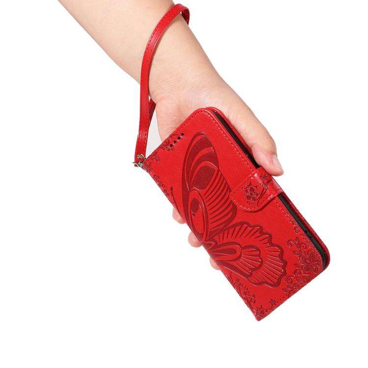For Honor 400 Global 156.5mm Swallowtail Butterfly Embossed Leather Phone Case(Red)