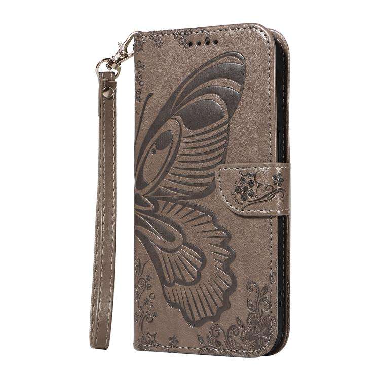 For Honor 400 Global 156.5mm Swallowtail Butterfly Embossed Leather Phone Case(Grey)