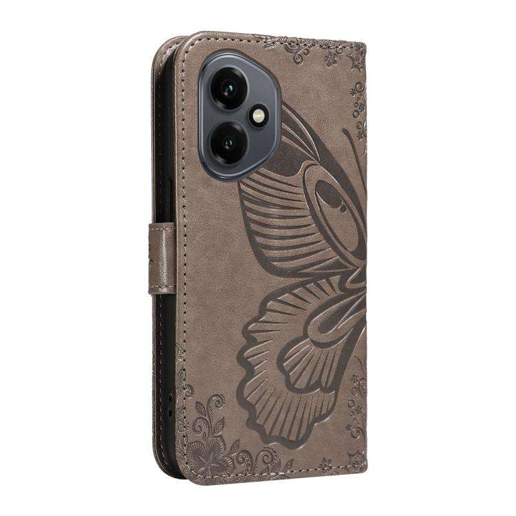 For Honor 400 Global 156.5mm Swallowtail Butterfly Embossed Leather Phone Case(Grey)