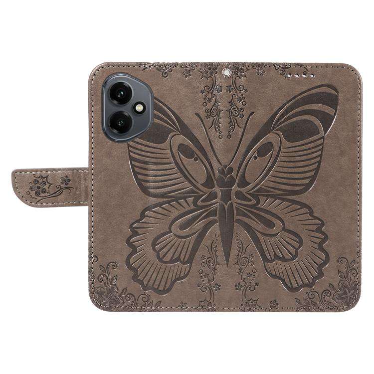 For Honor 400 Global 156.5mm Swallowtail Butterfly Embossed Leather Phone Case(Grey)