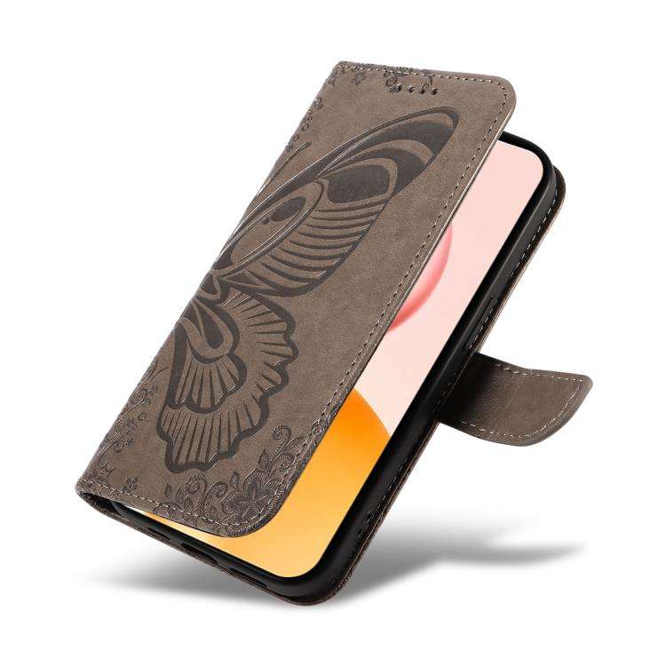 For Honor 400 Global 156.5mm Swallowtail Butterfly Embossed Leather Phone Case(Grey)