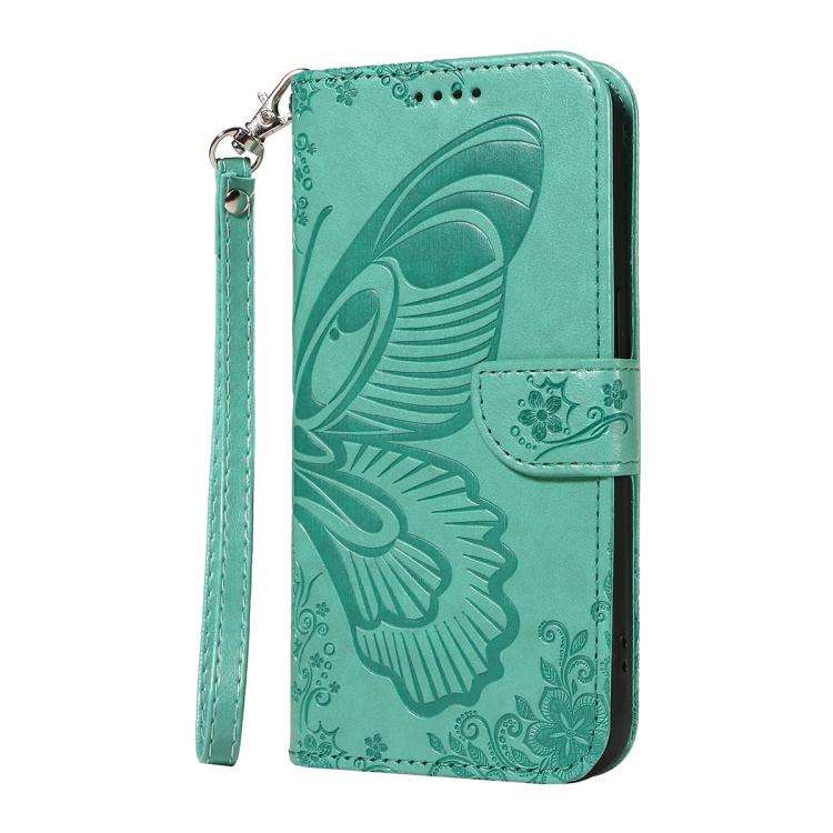 For Honor 400 Global 156.5mm Swallowtail Butterfly Embossed Leather Phone Case(Green)