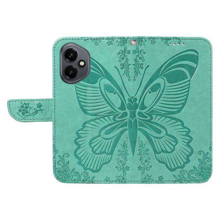 For Honor 400 Global 156.5mm Swallowtail Butterfly Embossed Leather Phone Case(Green)