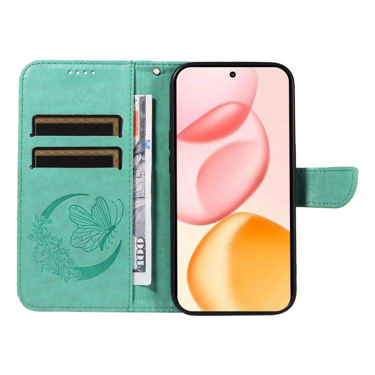 For Honor 400 Global 156.5mm Swallowtail Butterfly Embossed Leather Phone Case(Green)