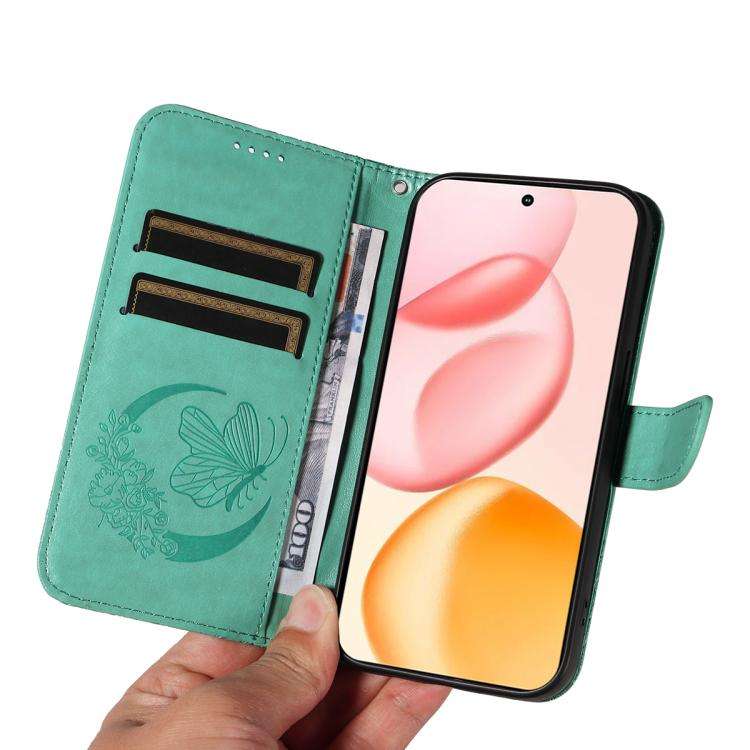 For Honor 400 Global 156.5mm Swallowtail Butterfly Embossed Leather Phone Case(Green)