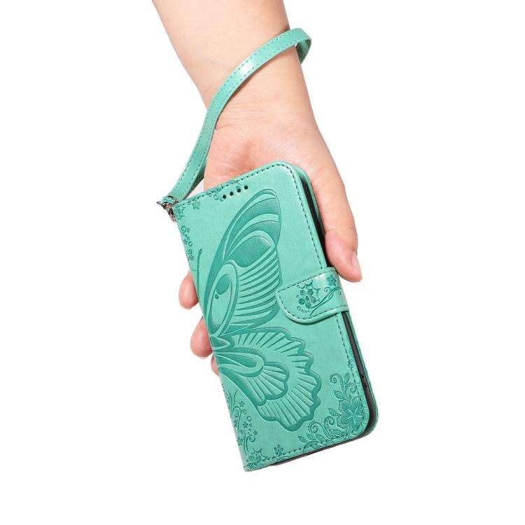 For Honor 400 Global 156.5mm Swallowtail Butterfly Embossed Leather Phone Case(Green)