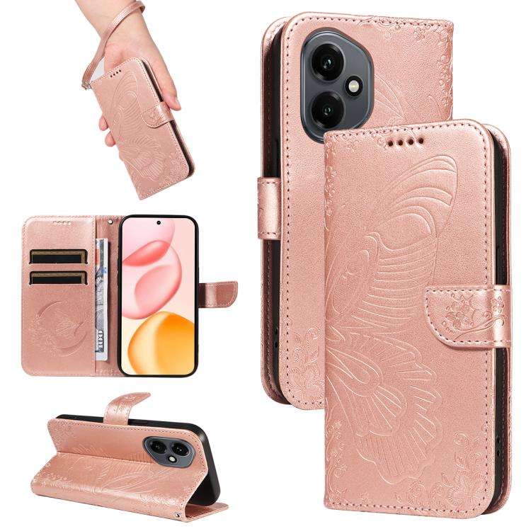 For Honor 400 Global 156.5mm Swallowtail Butterfly Embossed Leather Phone Case(Rose Gold)
