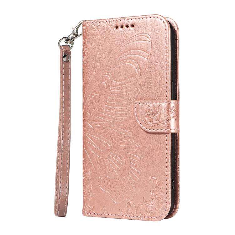 For Honor 400 Global 156.5mm Swallowtail Butterfly Embossed Leather Phone Case(Rose Gold)