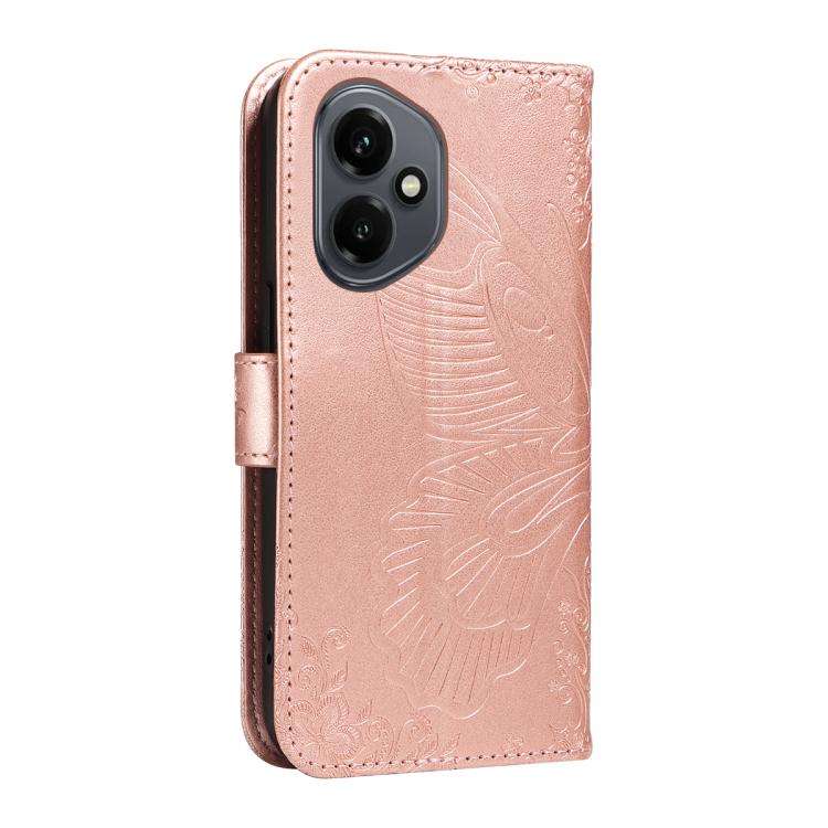 For Honor 400 Global 156.5mm Swallowtail Butterfly Embossed Leather Phone Case(Rose Gold)