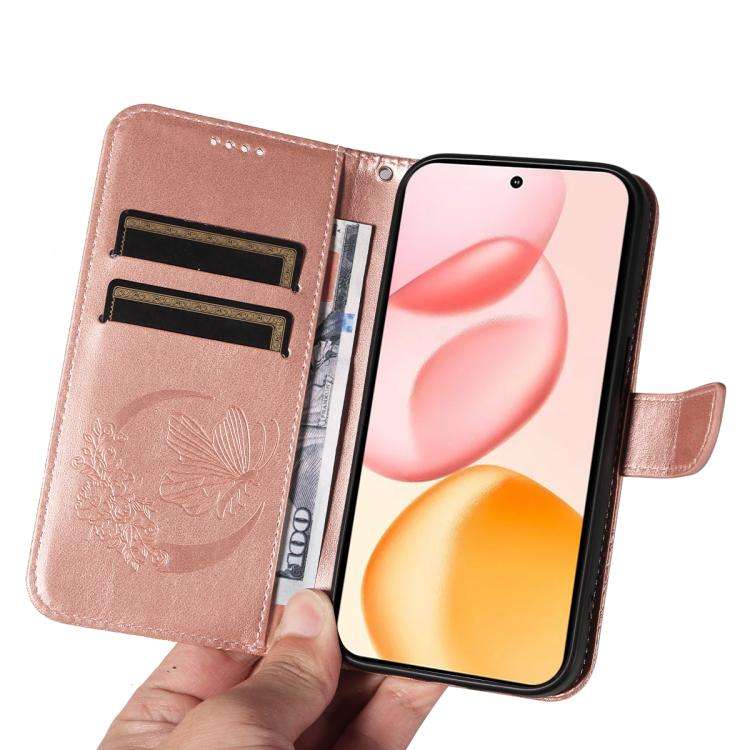 For Honor 400 Global 156.5mm Swallowtail Butterfly Embossed Leather Phone Case(Rose Gold)