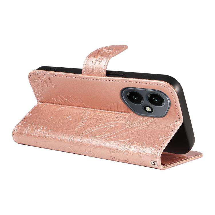 For Honor 400 Global 156.5mm Swallowtail Butterfly Embossed Leather Phone Case(Rose Gold)