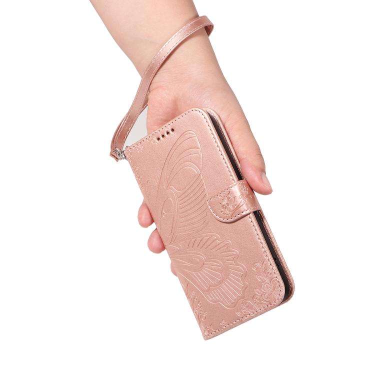 For Honor 400 Global 156.5mm Swallowtail Butterfly Embossed Leather Phone Case(Rose Gold)