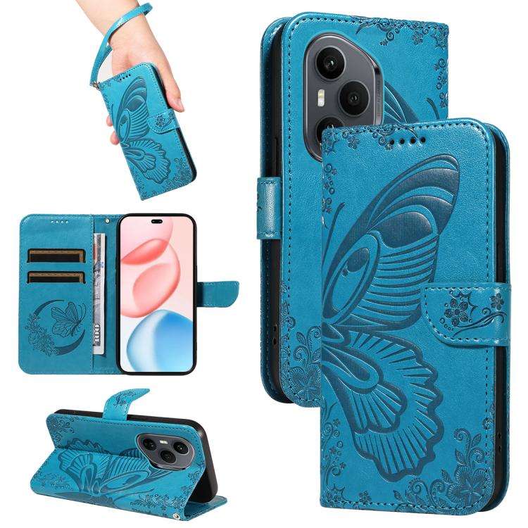 For Honor 400 Pro Global 160.8mm Swallowtail Butterfly Embossed Leather Phone Case(Blue)