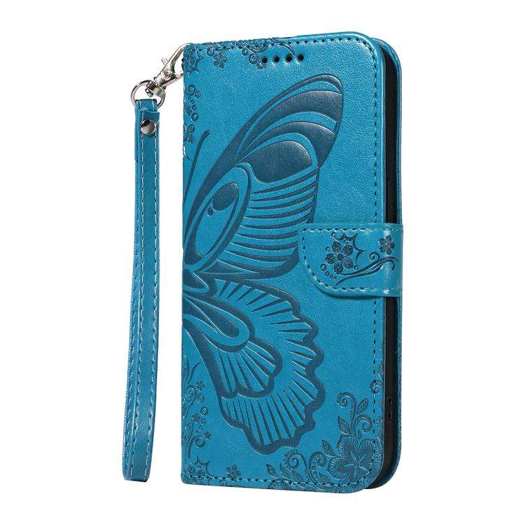 For Honor 400 Pro Global 160.8mm Swallowtail Butterfly Embossed Leather Phone Case(Blue)