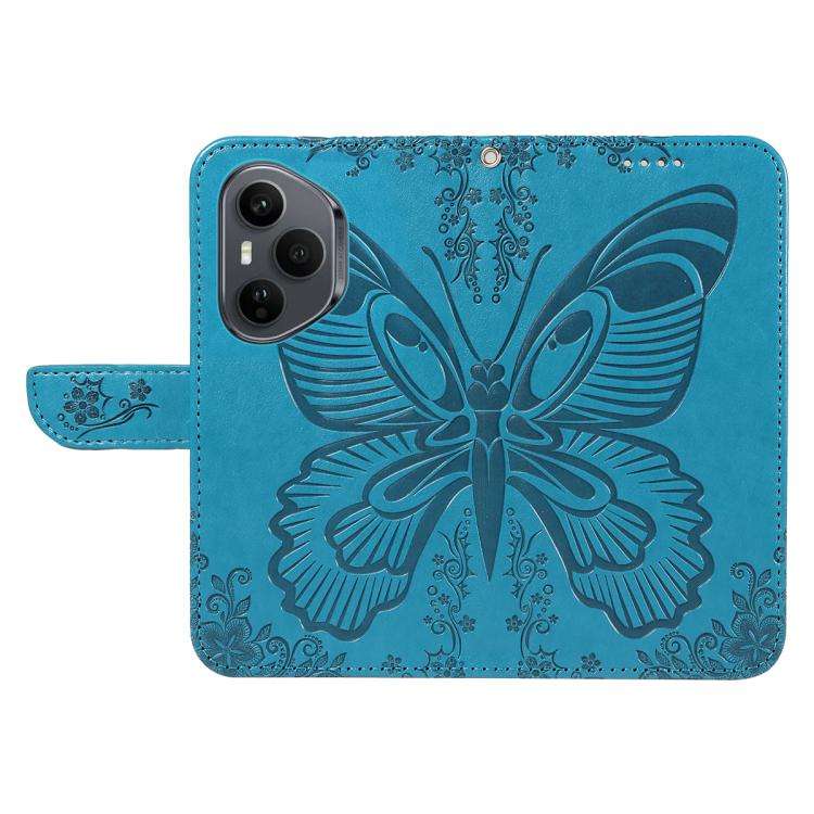For Honor 400 Pro Global 160.8mm Swallowtail Butterfly Embossed Leather Phone Case(Blue)