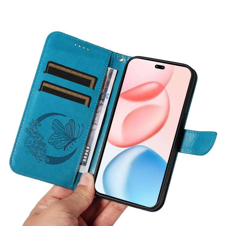 For Honor 400 Pro Global 160.8mm Swallowtail Butterfly Embossed Leather Phone Case(Blue)