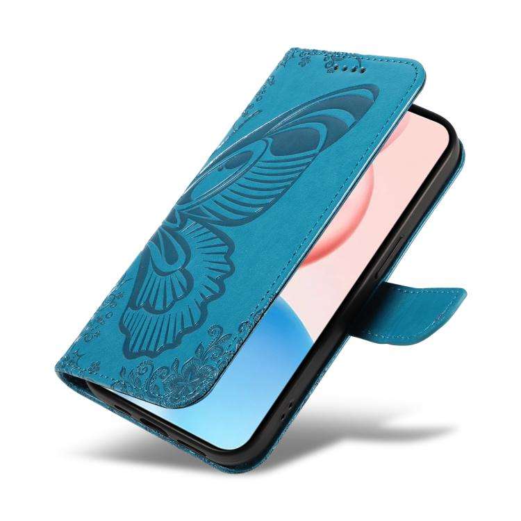 For Honor 400 Pro Global 160.8mm Swallowtail Butterfly Embossed Leather Phone Case(Blue)