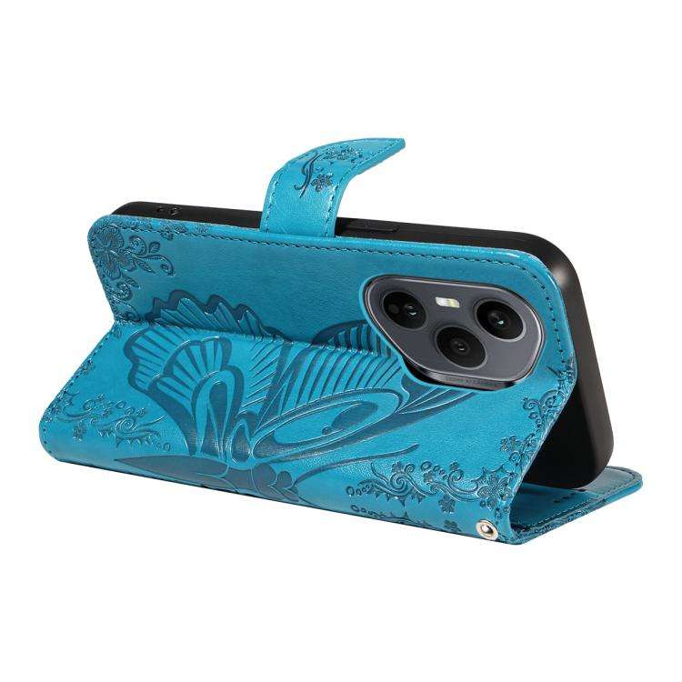 For Honor 400 Pro Global 160.8mm Swallowtail Butterfly Embossed Leather Phone Case(Blue)