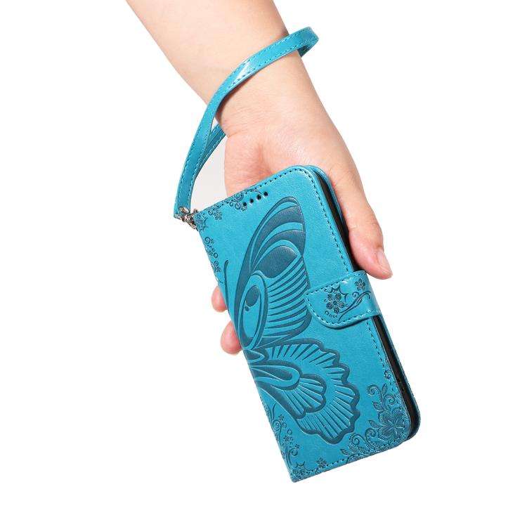 For Honor 400 Pro Global 160.8mm Swallowtail Butterfly Embossed Leather Phone Case(Blue)