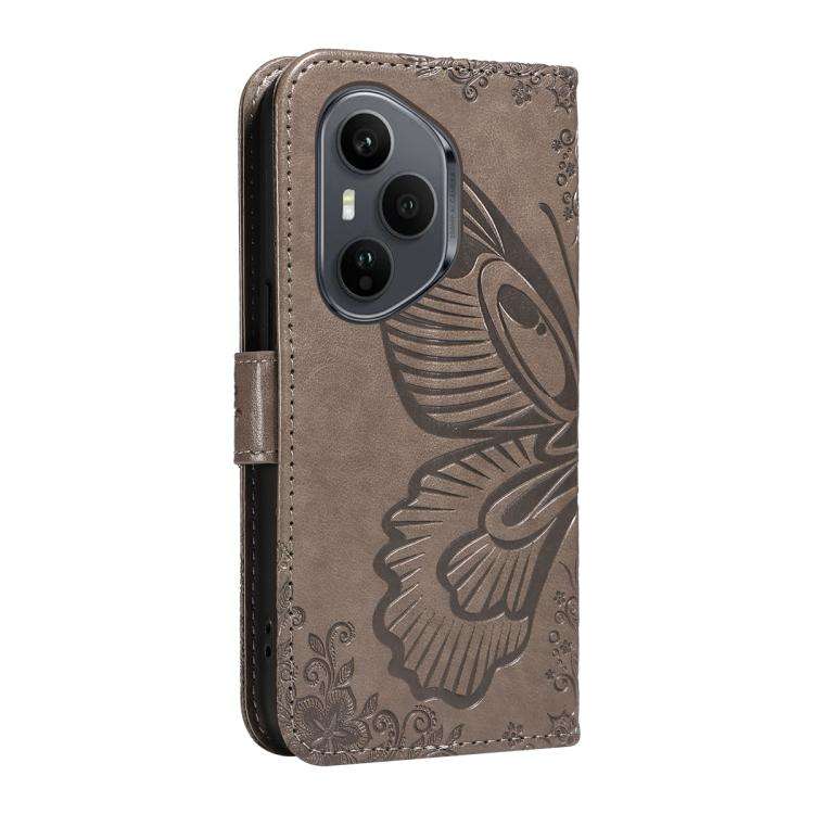 For Honor 400 Pro Global 160.8mm Swallowtail Butterfly Embossed Leather Phone Case(Grey)