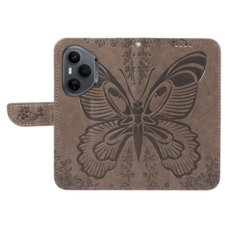 For Honor 400 Pro Global 160.8mm Swallowtail Butterfly Embossed Leather Phone Case(Grey)