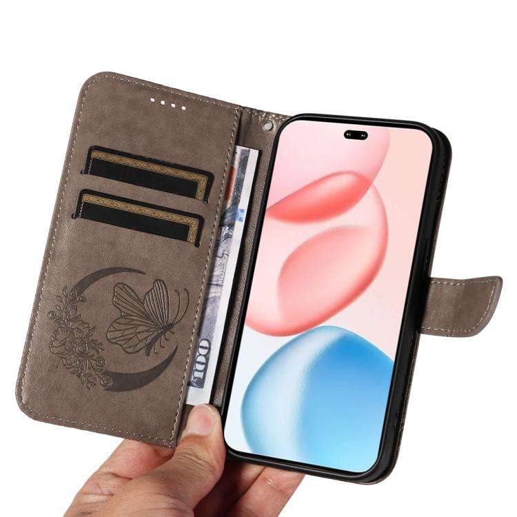 For Honor 400 Pro Global 160.8mm Swallowtail Butterfly Embossed Leather Phone Case(Grey)